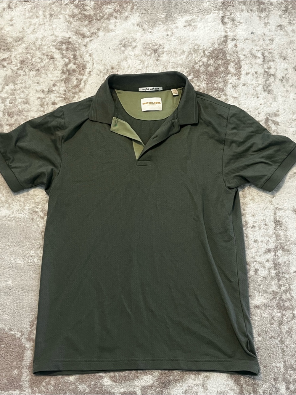 Scotch & Soda Amsterdam Mens Small Olive Green Short Sleeve Polo Shirt Cotton